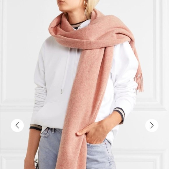 ACNE STUDIOS 100% Wool Mauve Fringe Scarf Unisex Oversized Italian Minimalist